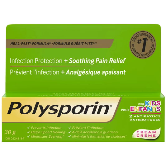 Polysporin Antibiotic Cream for Kids, First Aid Care front package