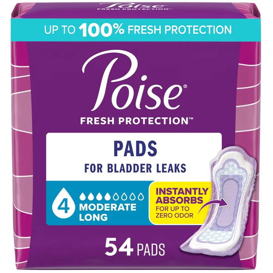 Poise Incontinence Pads, Moderate Absorbency, Long Length front package