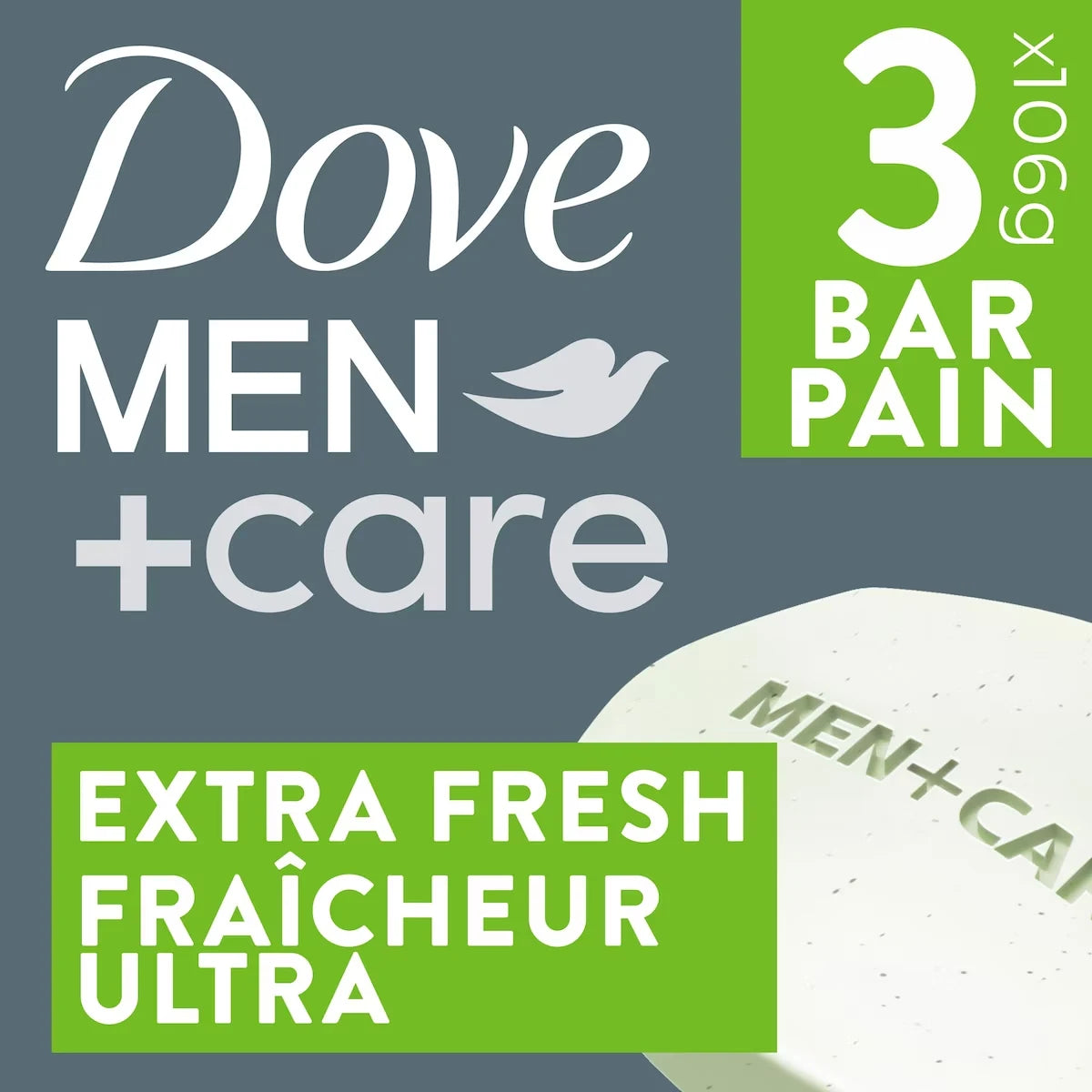 Dove Men+Care Body and Face Bar for refreshed skin Extra Fresh 1⁄4 moisturizing cream 106 g Pack of 3 front package