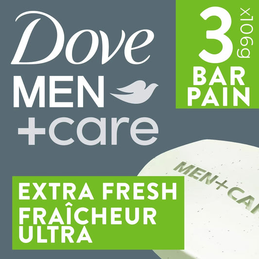 Dove Men+Care Body and Face Bar for refreshed skin Extra Fresh 1⁄4 moisturizing cream 106 g Pack of 3 front package