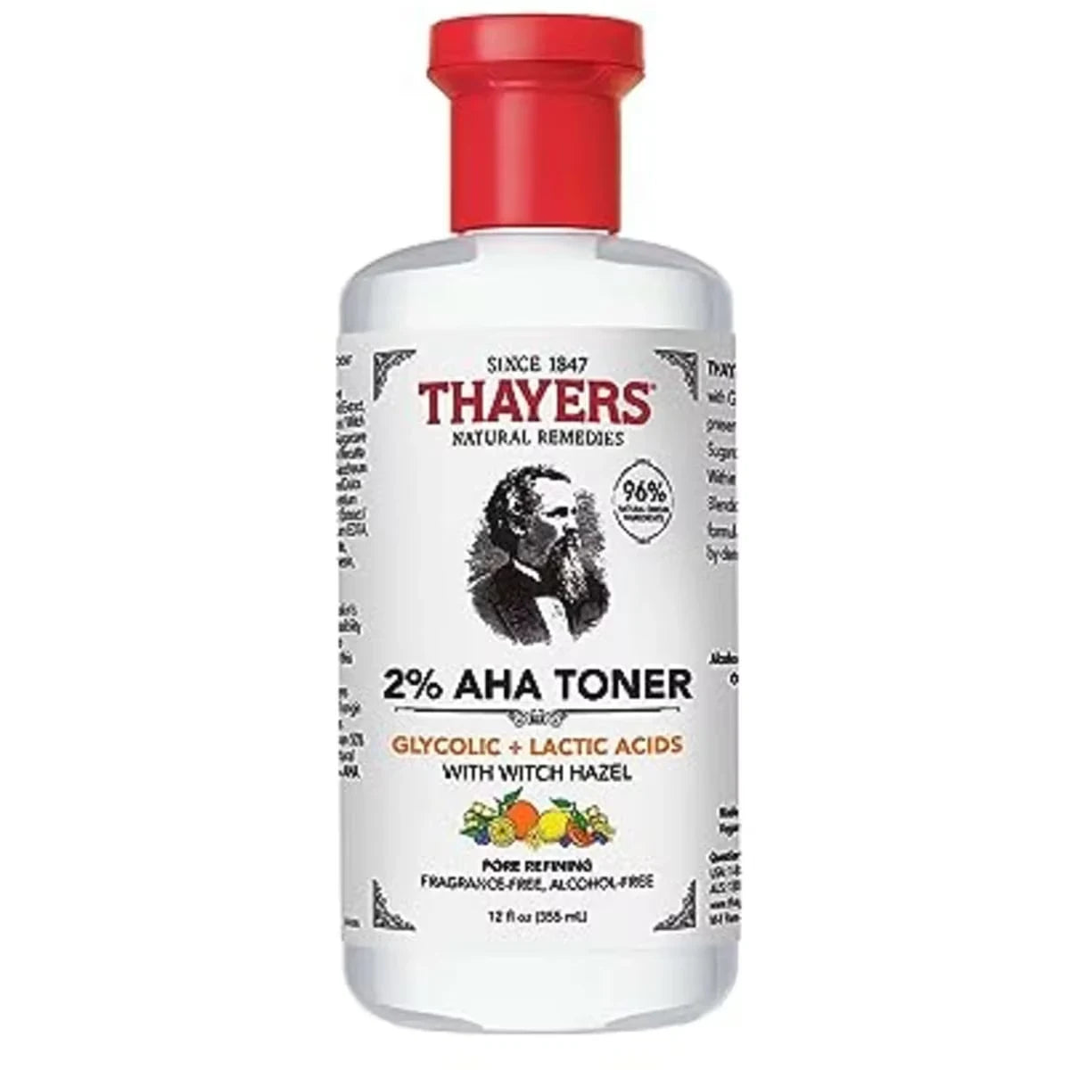 Thayers 2% AHA Exfoliating Toner with Glycolic Acid, Lactic Acid and Witch Hazel, Smoothing and Pore Refining product package