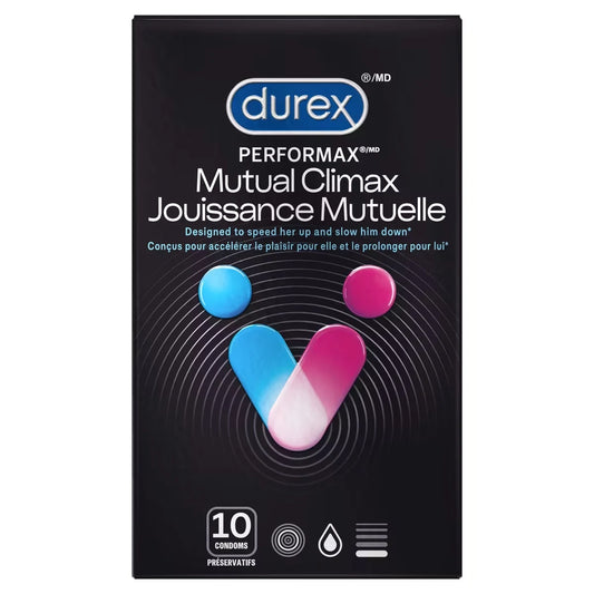 Durex Performax® Mutual Climax Ribbed & Dotted Condoms with Delay Lubricant, 10 Condoms front package