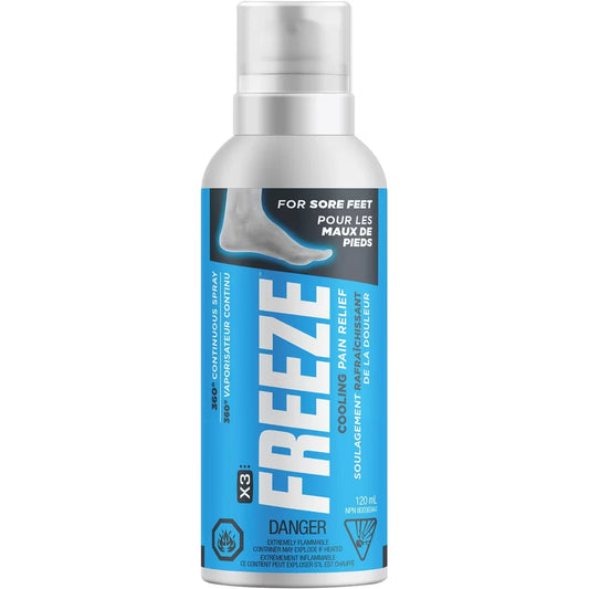 X3 Cooling Pain Relief Continuous Spray for Sore Feet front package