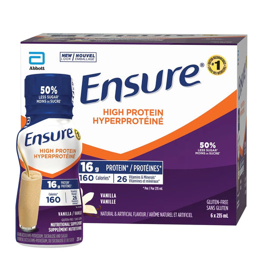 Ensure High Protein 16 g of protein, ready-to-drink nutritional supplement, Vanilla, 6 x 235 mL product image