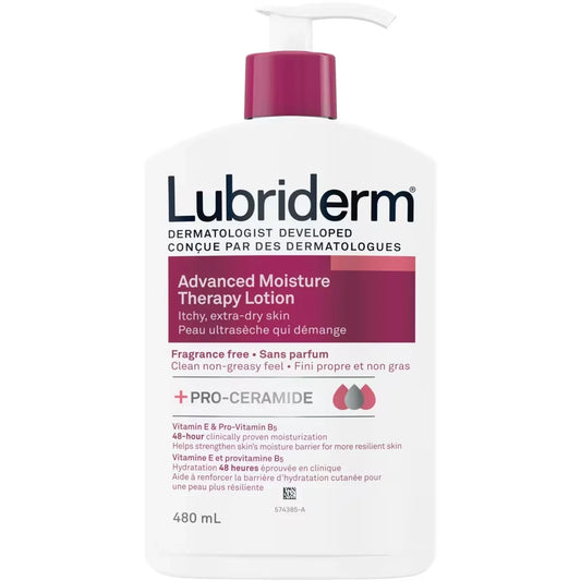 Lubriderm Advanced Moisture Therapy Lotion, Vitamin E, Pro- Vitamin B5, Pro Ceramide, Dry Skin, Fragrance Free product package