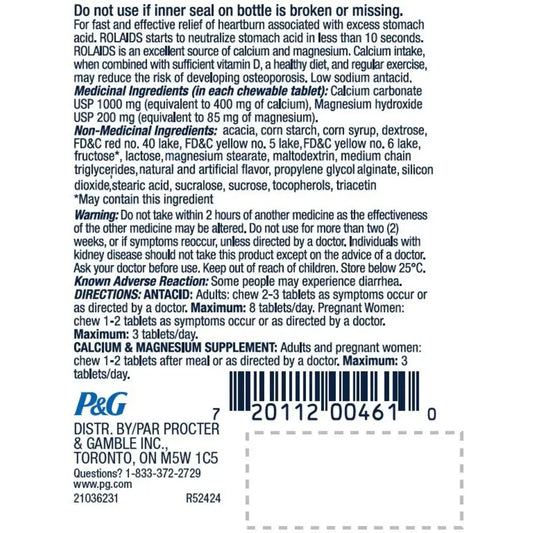 Rolaids Ultra Strength Antacid, Fruit Flavoured, 72ct, Fast Heartburn Relief 72 count front package