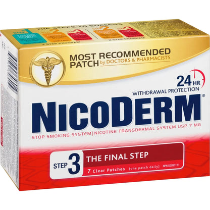 Nicoderm Stop Smoking System, STEP 3, 7 clear patches (one patch daily) 7 mg/day product detail