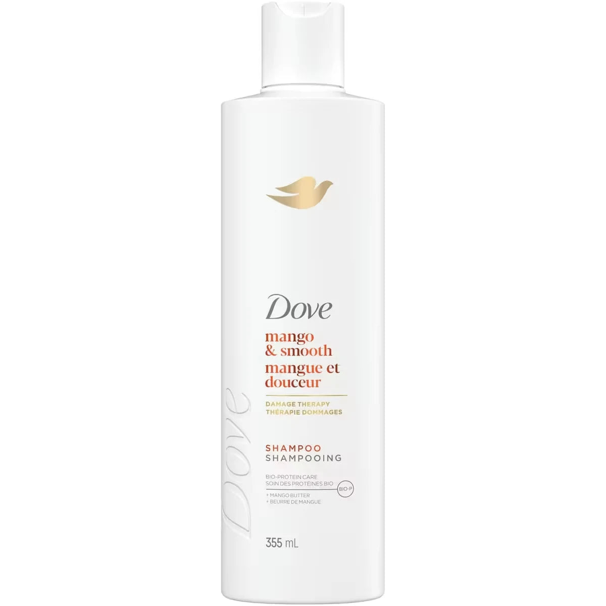 Dove Mango & Smooth Shampoo for Dull & Dry Hair with Liquid Bio-Protein Care Technology, 355 ML front package