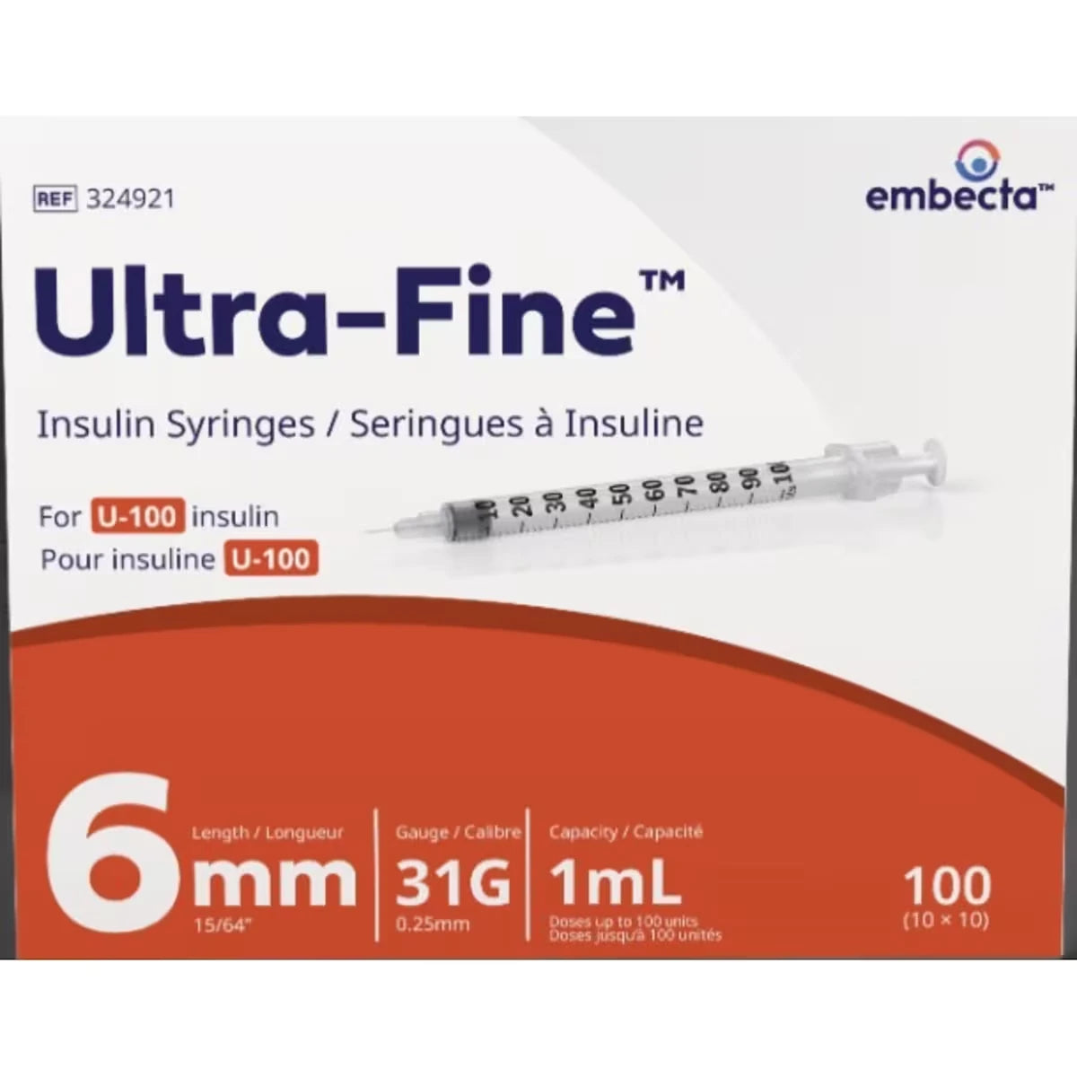 embecta Ultra-FineTM Insulin Syringes U-100 6mm 31G 1mL view 2
