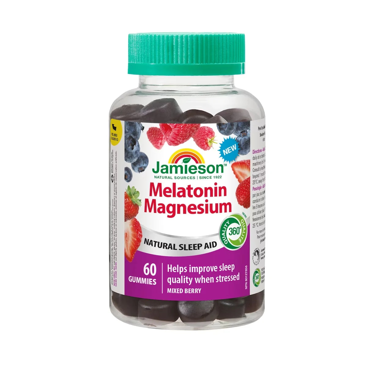 Jamieson Melatonin Magnesium Gummies Mixed Berry Flavour, 60 Count front package