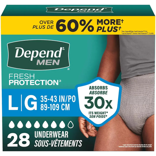 Depend Fresh Protection Adult Incontinence Underwear for Men, Disposable, Maximum, Large, Grey front package