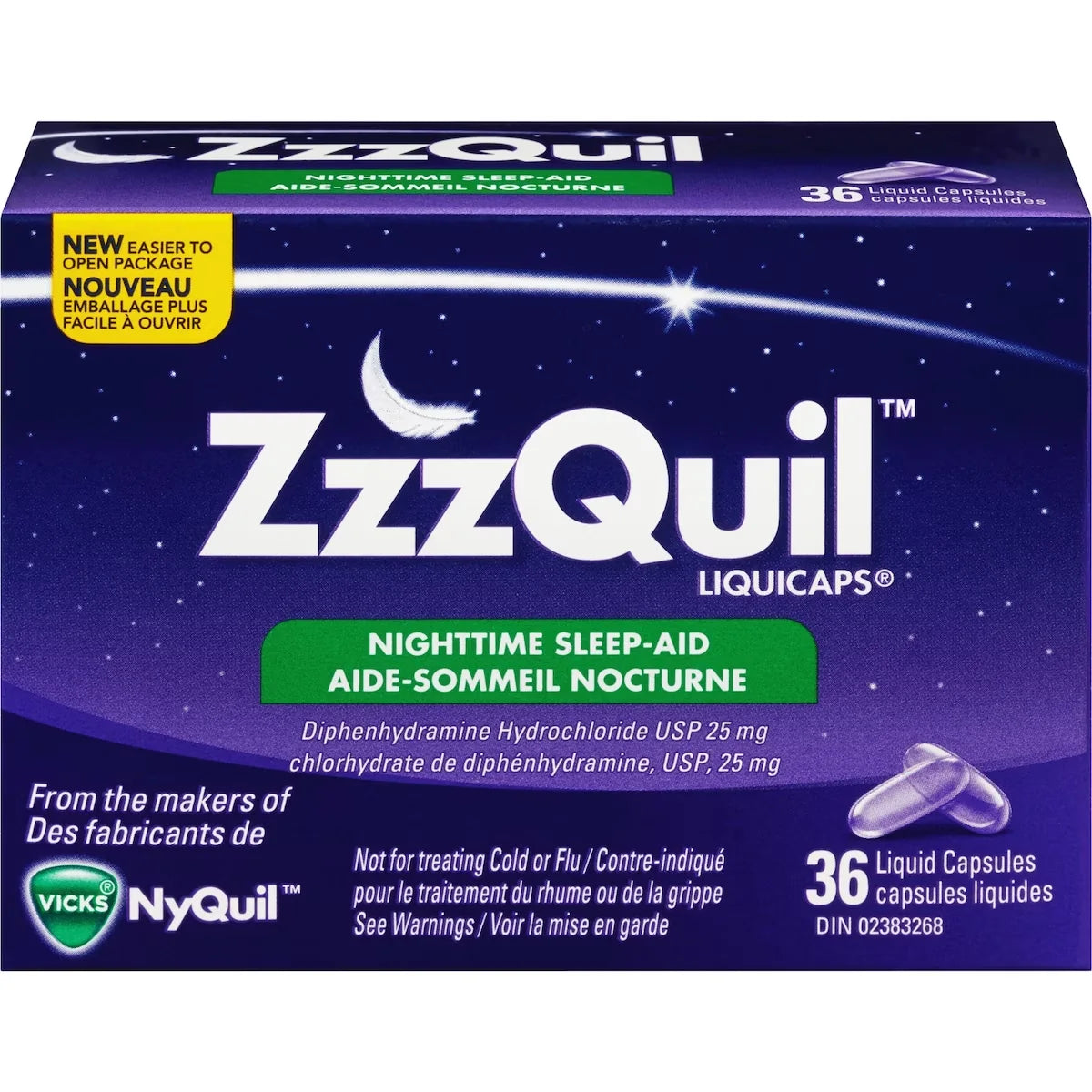 Vicks ZzzQuil Nighttime Sleep-Aid LiquiCaps, 36 Count front package