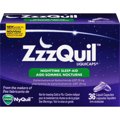 Vicks ZzzQuil Nighttime Sleep-Aid LiquiCaps, 36 Count front package