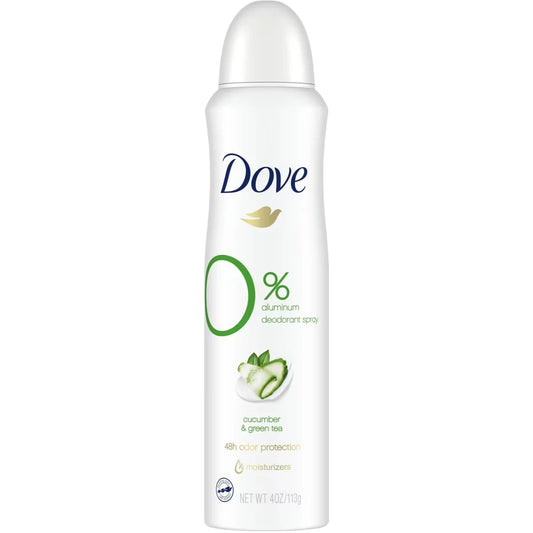 Dove 0% Aluminum Deodorant Spray For 48 Hour Protection Cucumber & Green Tea Aluminum Free Women's Deodorant 113 g front package