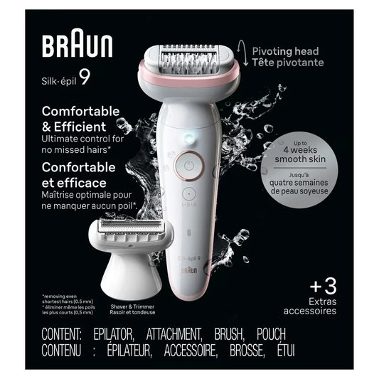 Braun Silk-épil 9 Pivoting Head, Wet and Dry Epilator, Includes Shaver Head and Trimmer Comb, 1pk, SES9-030 product image