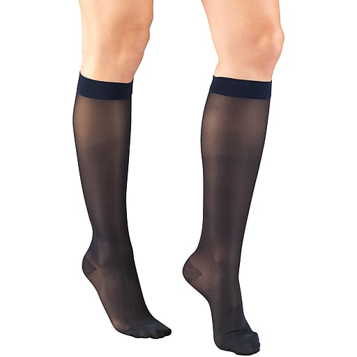 Airway Ladies' Lites 15-20 mmHg Sheer Knee-High L (12 1/2 - 18") Navy Compression Stockings Latex-Free - Pair