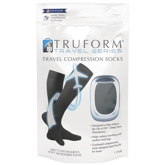 Airway Truform Travel Series 15-20 mmHg Compression Socks Knee-High Closed-Toe Unisex Charcoal Medium ( - Pair