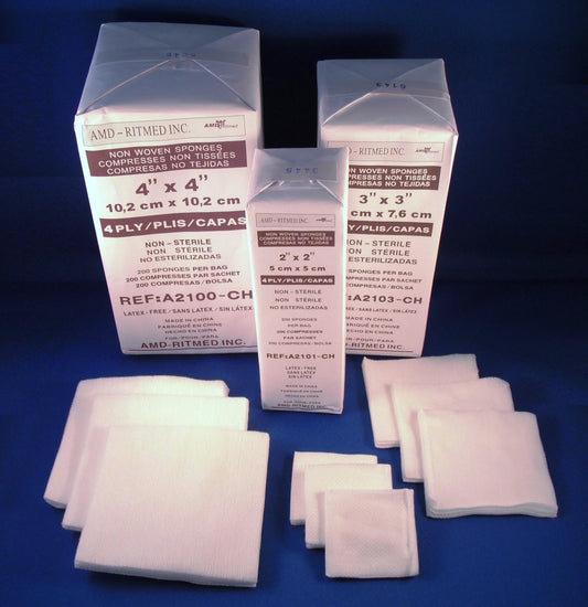 Amd-Ritmed Non-Woven, Non-Sterile Gauze Sponge, 4in x 4in 4ply - Package of 200