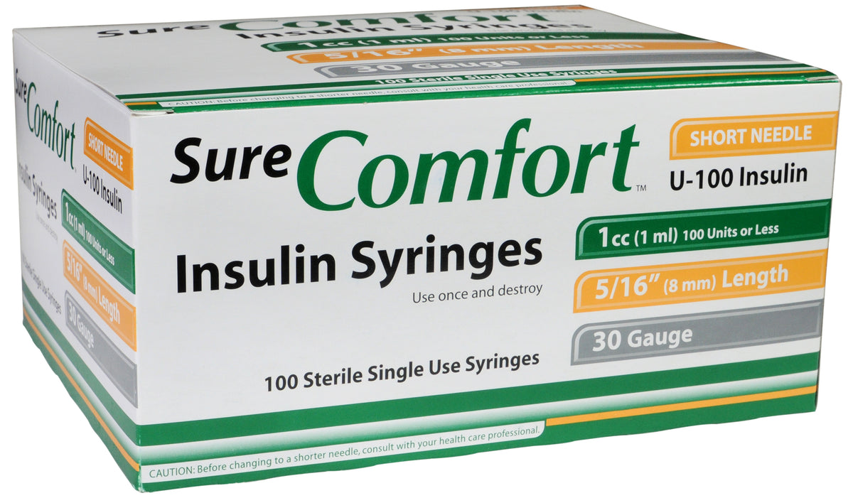 Allison Medical Sure Comfort Insulin Syringe, 30g, 5/16in (8 mm), 1cc - Box of 100