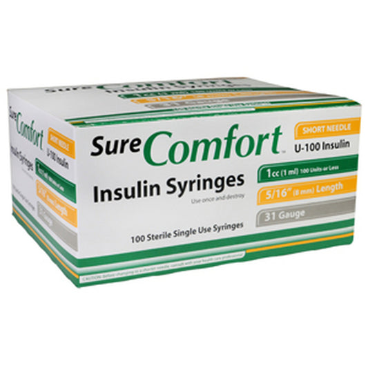 Allison Medical Sure Comfort Insulin Syringe, 31g, 5/16in (8 mm), 1cc - Box of 100