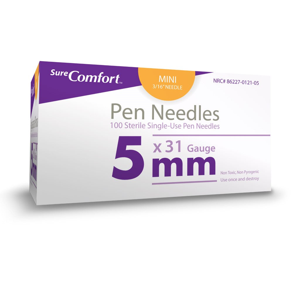 Allison Medical Sure Comfort Pen Needles, 31g, 3/16in (5 mm) Mini - Box of 100