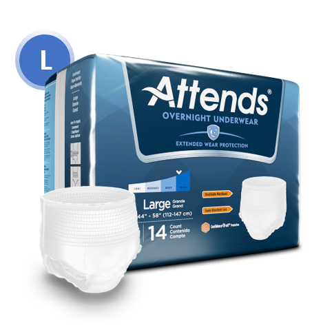 Attends 36595 - Attends Discreet Underwear Overnight, Large - Waist Size 38"- 50" - 4 Bags Of 14