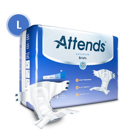 Attends 37736 - Attends Advanced Briefs, Large - Waist Size 44" - 58" - 3 Bags Of 24