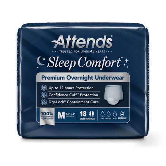 Attends 52638 Sleep Comfort Premium Overnight Underwear- Medium (34”-44“) - 4 Bags Of 18