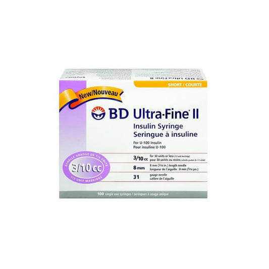 Embecta (Formerly Bd) Insulin Syringe With Ultra-Fine Ii Needle 31g x 5/16" 0.3 mL Short For U-100 Insulin Sterile - Pack of 100