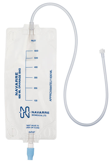 Bard Navarre Drainage Bag, 600 mL, Elastic Belt, 24" Tube With Luer Lock - Each