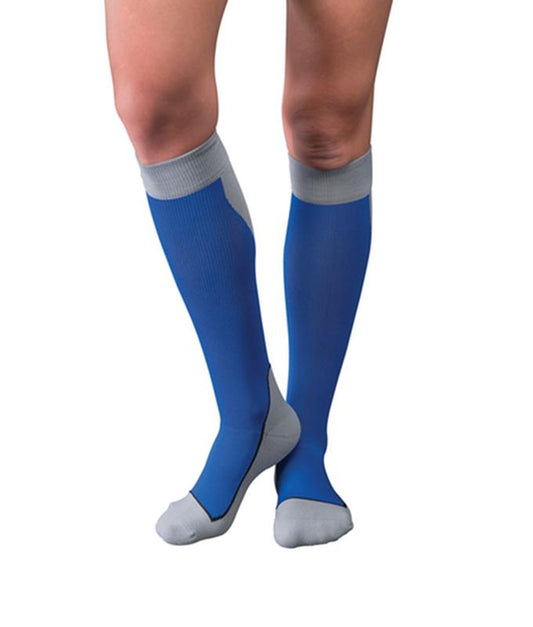 Bsn Jobst Sport Stocking Unisex, 15-20 mmHg, Md, Royal Blue/Grey , Closed Toe - Pair