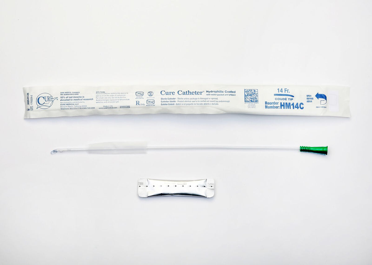 Cure Medical Cure Intermittent 16" Coude Tip Hydrophilic 14 Fr - Box of 30