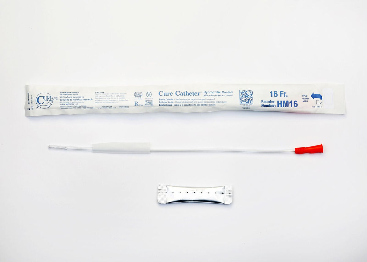 Cure Medical Cure Intermittent Male Cath 16" Stright Tip ,Hydrophilic 16 Fr - Box of 30