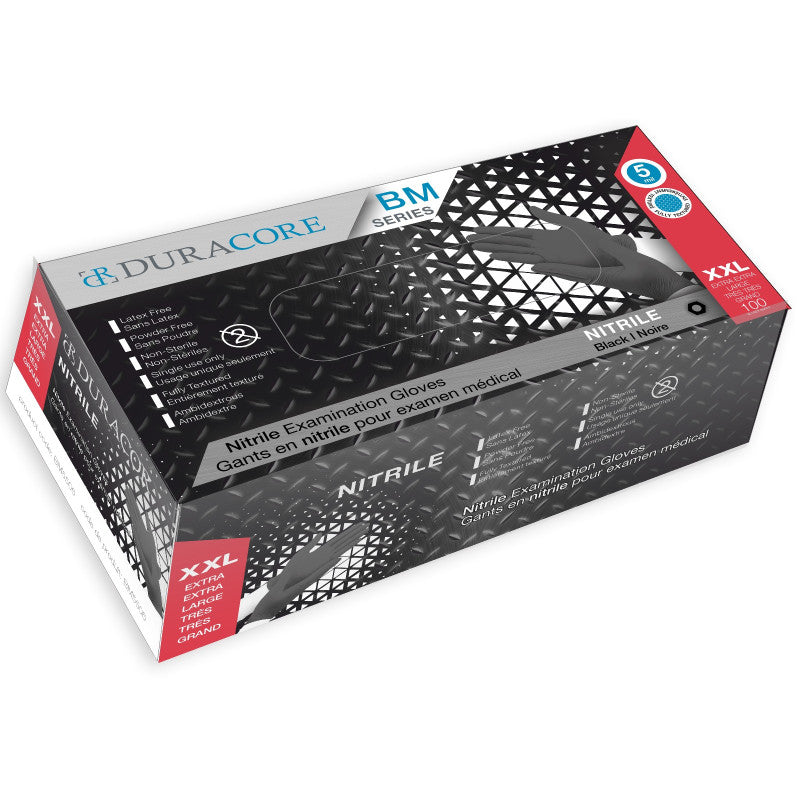 Viedera Duracore Black Nitrile Examination Gloves, 5 Mil, Fully Textured, Xxlg - Box of 100