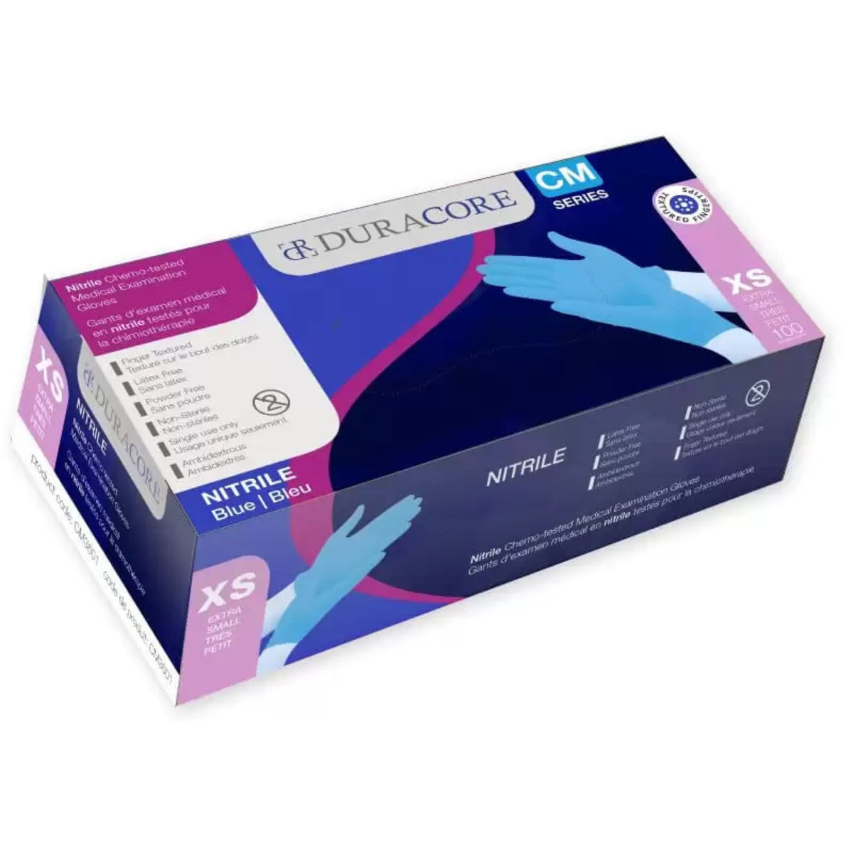 Viedera Bx100 Duracore Blue Nitrile Exam Glove Xs Chemo-Tested Finger-Texture Non Sterile Powder Free 3.2mil