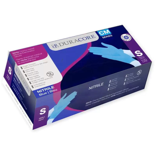 Viedera Bx100 Duracore Blue Nitrile Exam Glove Chemo-Tested Tip-Texture Non Sterile Powder Free 3.2mil Small