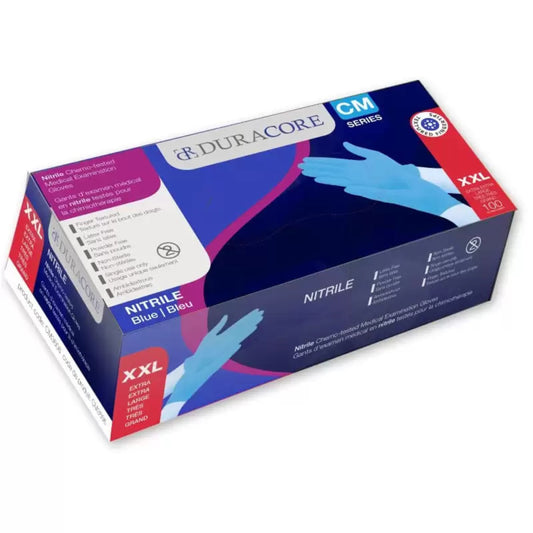Viedera Duracore Blue Nitrile Exam Glove Chemo-Tested Finger-Texture Powder Free 3.2mil Xxlarge - Box of 100