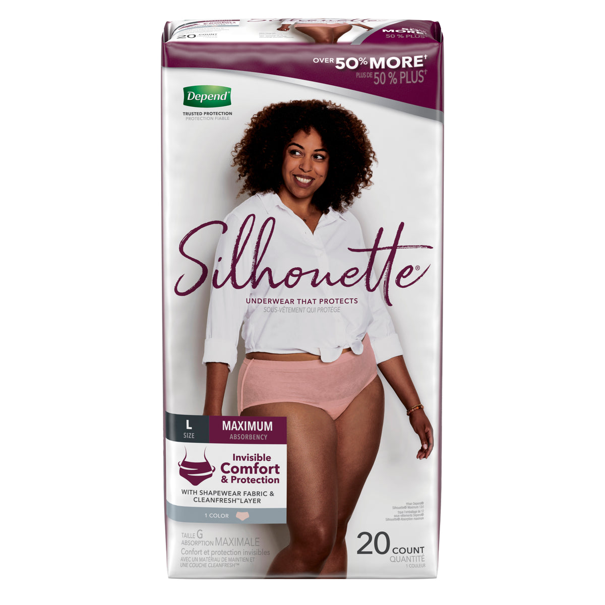 Kimberly Clark Depend Silhouette Maximum Pink Underwear Large Female Bulk - Package of 20