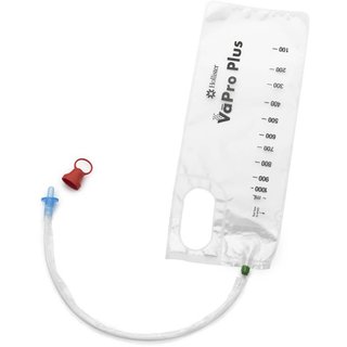 Hollister VaPro Plus F-Style Intermittent Catheter with Collection Bag, Straight, 14 Fr, 16 inches - Box of 30
