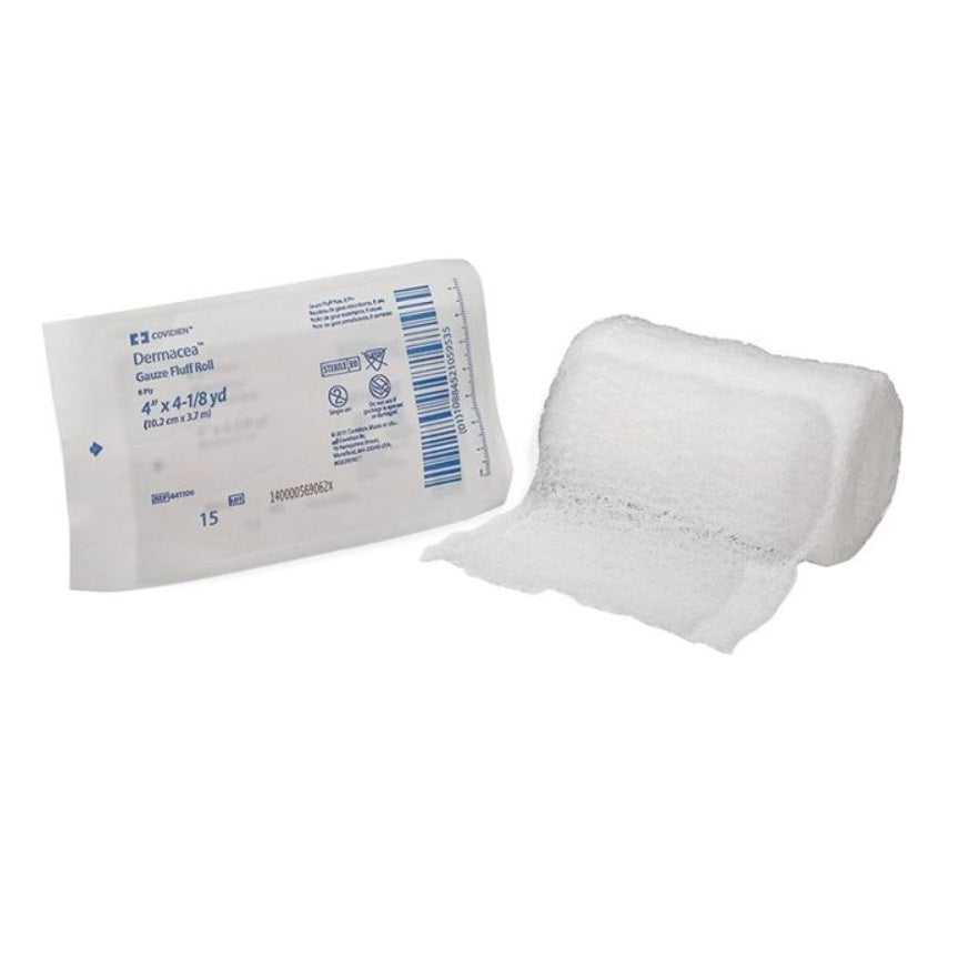 Cardinal Health Dermacea Fluff Gauze Bandage Roll, 4" x 4yrd, 6ply, Sterile - Each