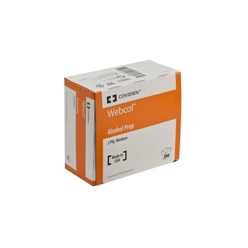 Covidien / Medtronic Webcol Alcohol Prep Pads, Medium, 2 Ply, Sterile - Box of 200