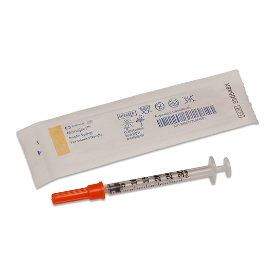 Covidien / Medtronic Monoject Softpack Insulin Needle & Syringe Low Dead Space 28g x 1/2" 0.5 mL Sterile Ltx-Free - Box of 100