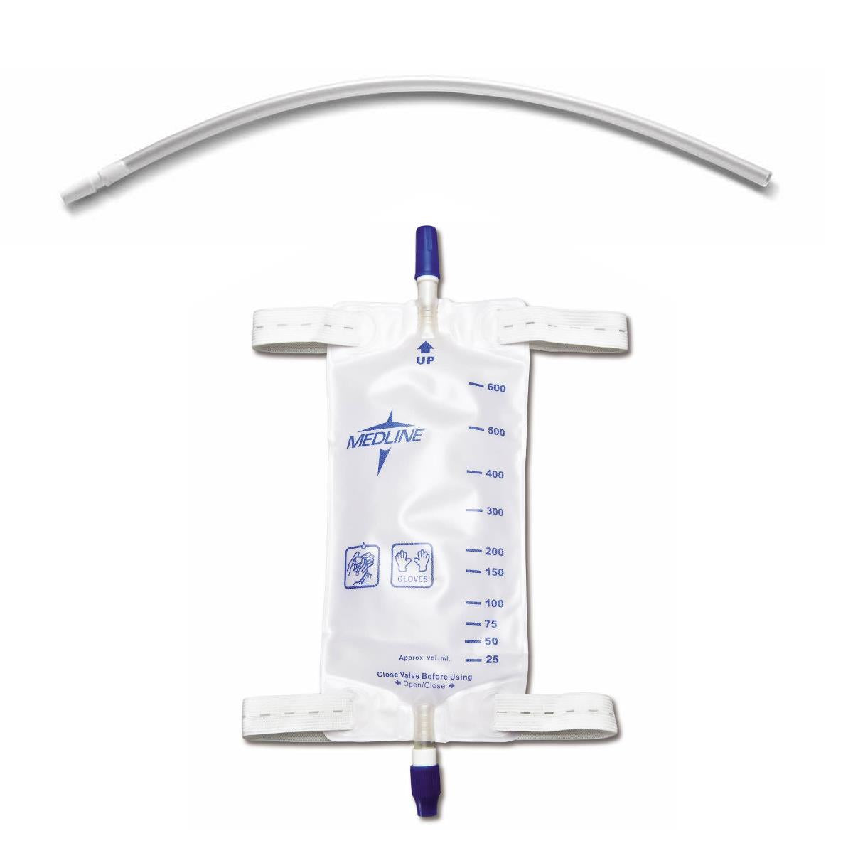 Medline Urinary Leg Drainage Bag With Elastic Strap, 18" Extension Tubing, Medium, 20oz - Each