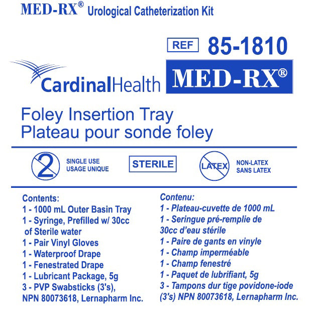 Med Rx Foley Insertion Tray Urological Kit 30cc Syringe With Water Gloves Drape Lube Pvp Swabsticks - Each