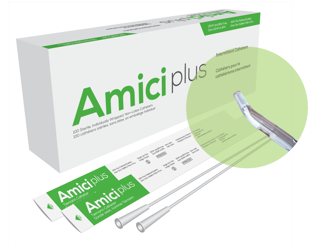 Amici Catheters Amici Plus Tiemann Intermittent Catheters, Size 12 Fr 16in - Box of 100