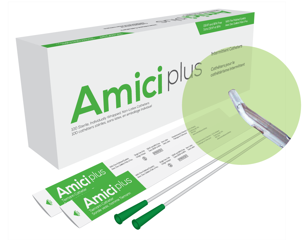 Amici Catheters Amici Plus Tiemann Intermittent Catheters, Size 14 Fr 16in - Box of 100