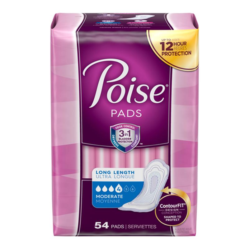 Kimberly Clark Poise Original Moderate Long Non-Winged Pads Convenience - Package of 54