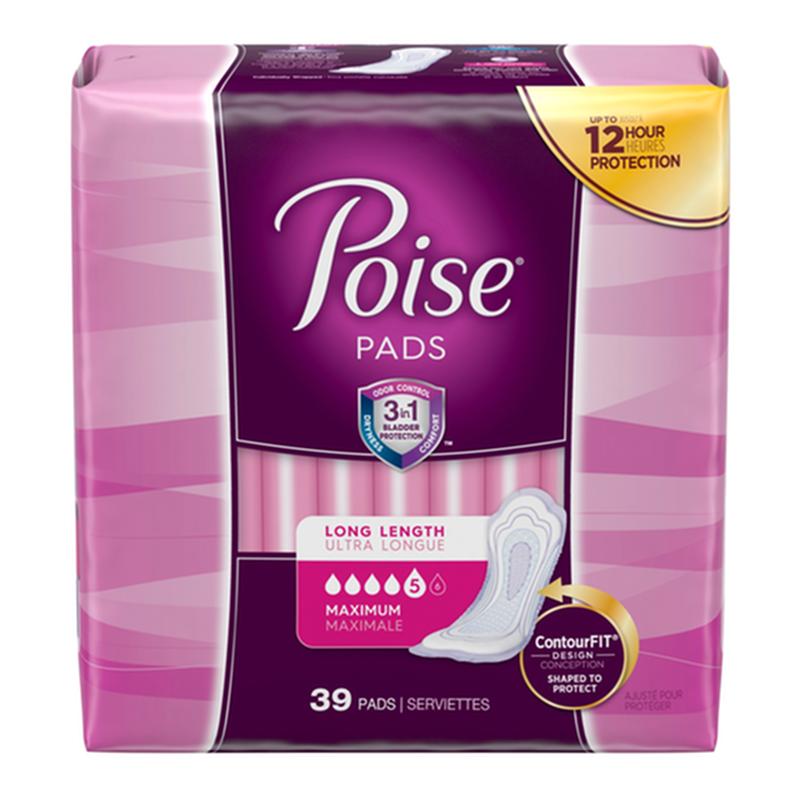 Kimberly Clark Poise Original Maximum Long Non-Winged Pads Convenience - Package of 39
