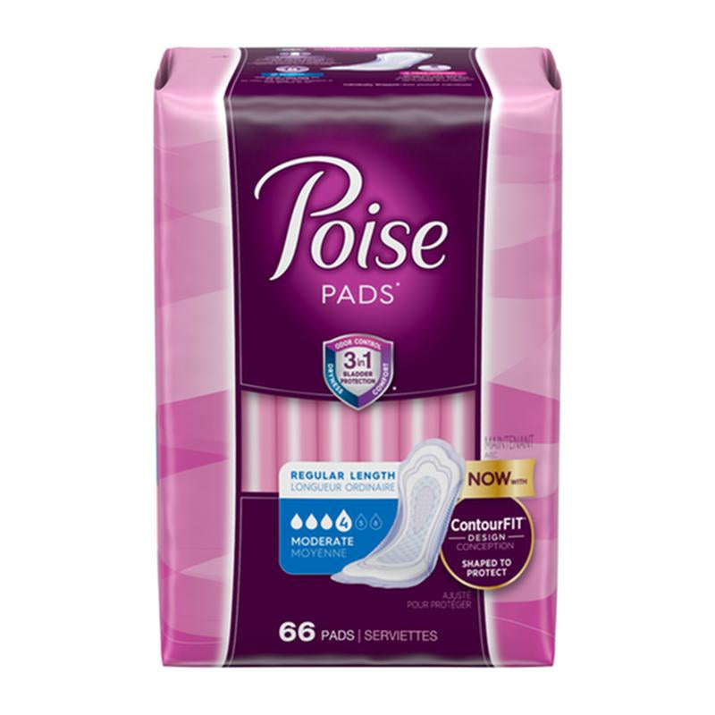 Kimberly Clark Poise Original Moderate Regular Non-Winged Pads Convenience - Package of 66