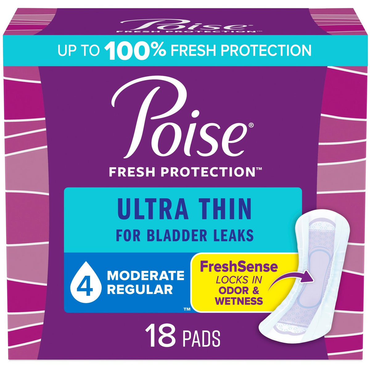 Kimberly Clark Poise Ultra Thin Moderate Regular Non-Winged Pads Regular - Package of 18